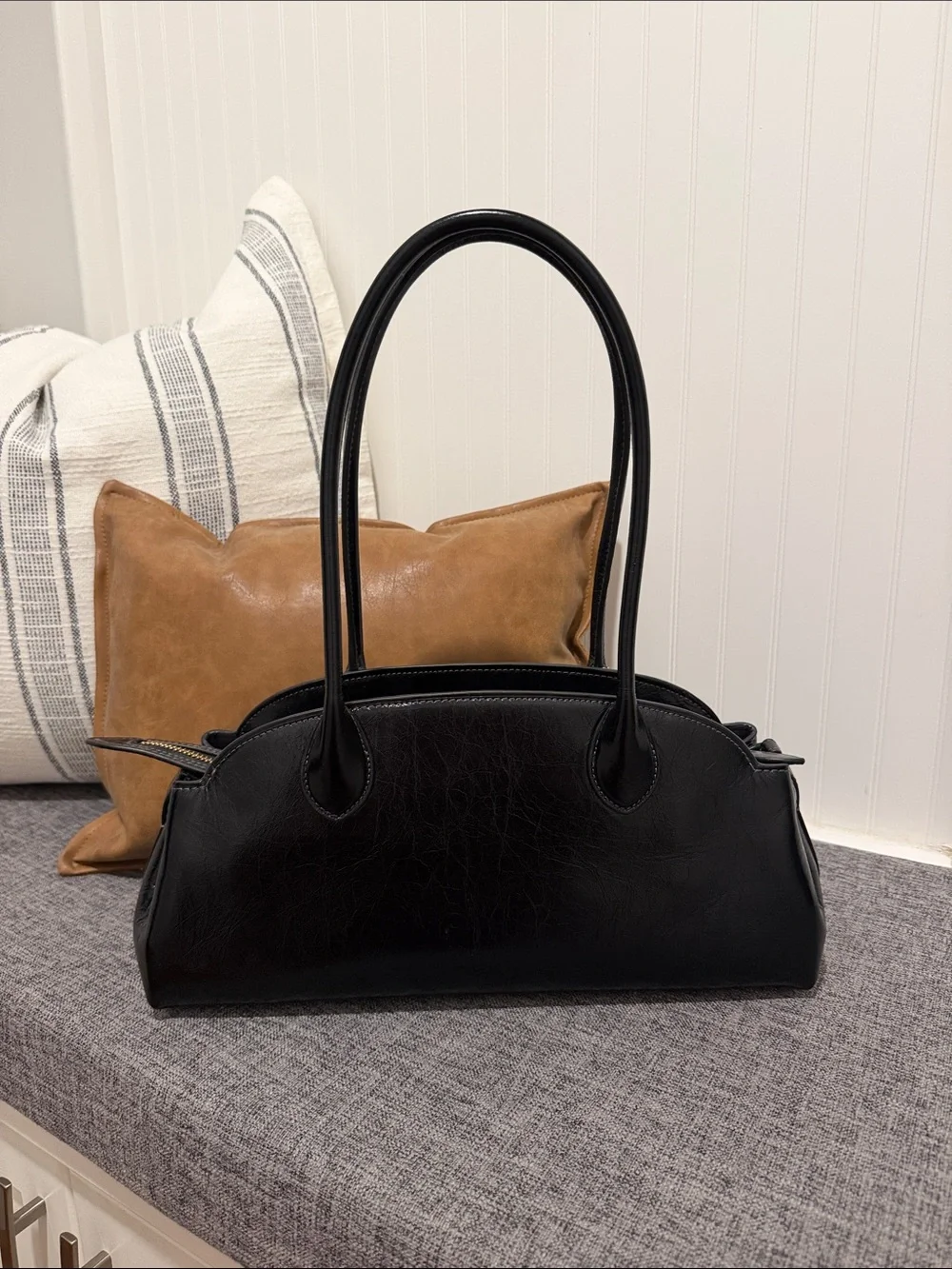 Coach Black Leather Shoulder Tote with Long Handles